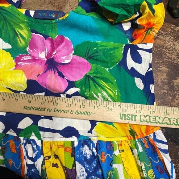 90s‎ Jams World Floral Tropical Flowy Printed Mini Dress Tiered Vintage S - Picture 6 of 10